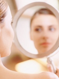 women bad skin over christmas eating weight mirror